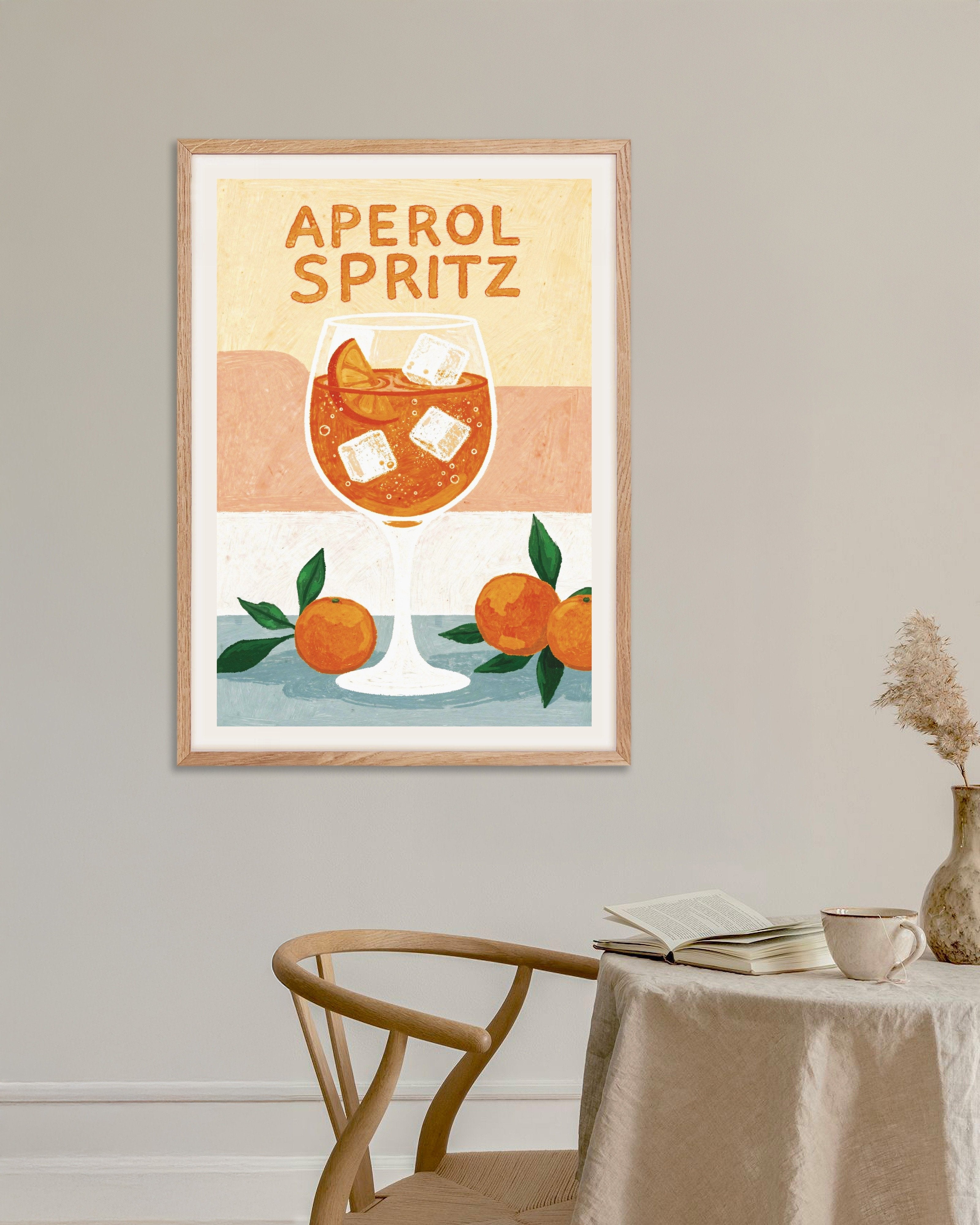 Poster of Aperol Spritz - Citrus Cocktail Poster, with natural wooden frame