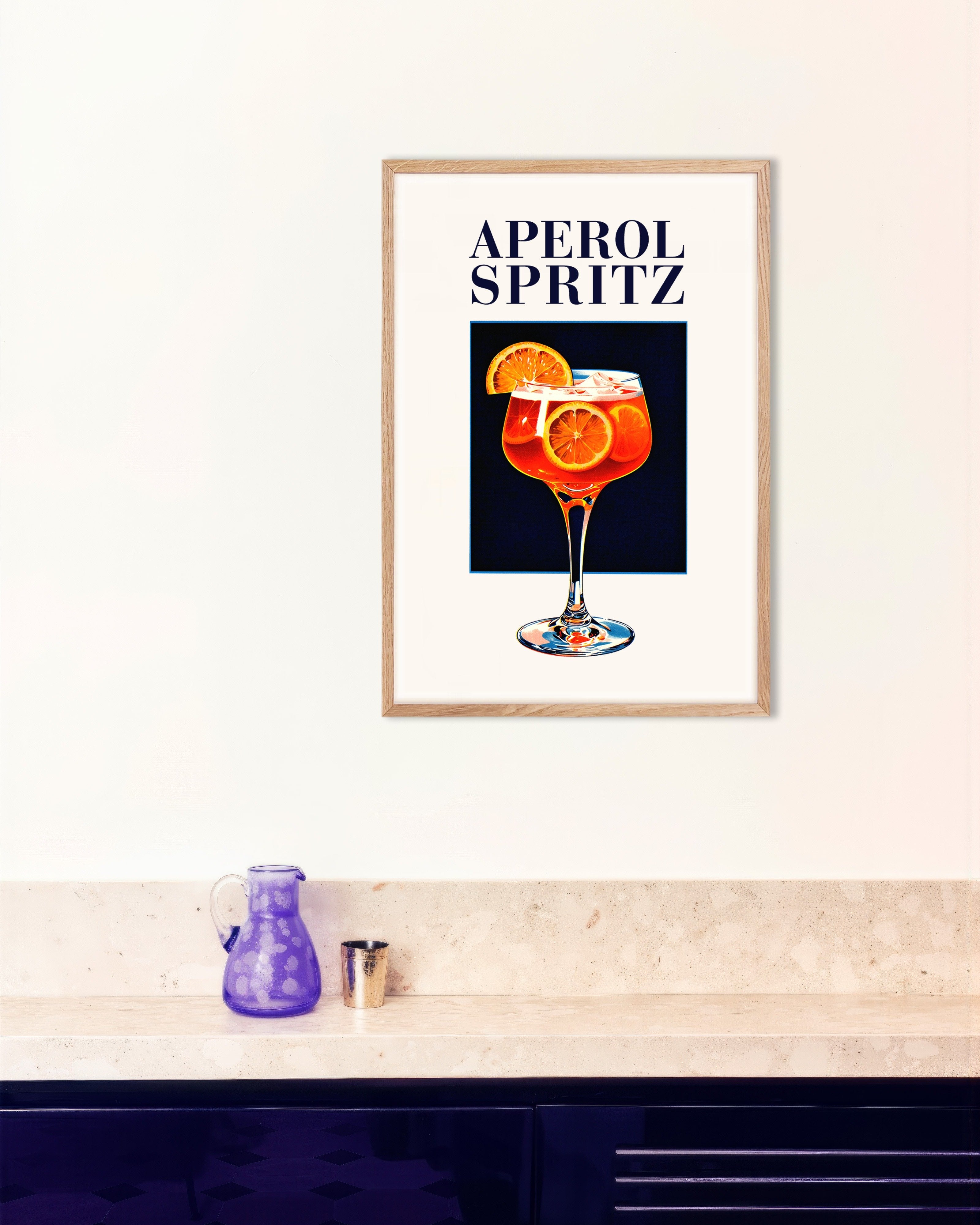 Poster of Aperol Spritz, vintage art print - Poster, with natural wooden frame
