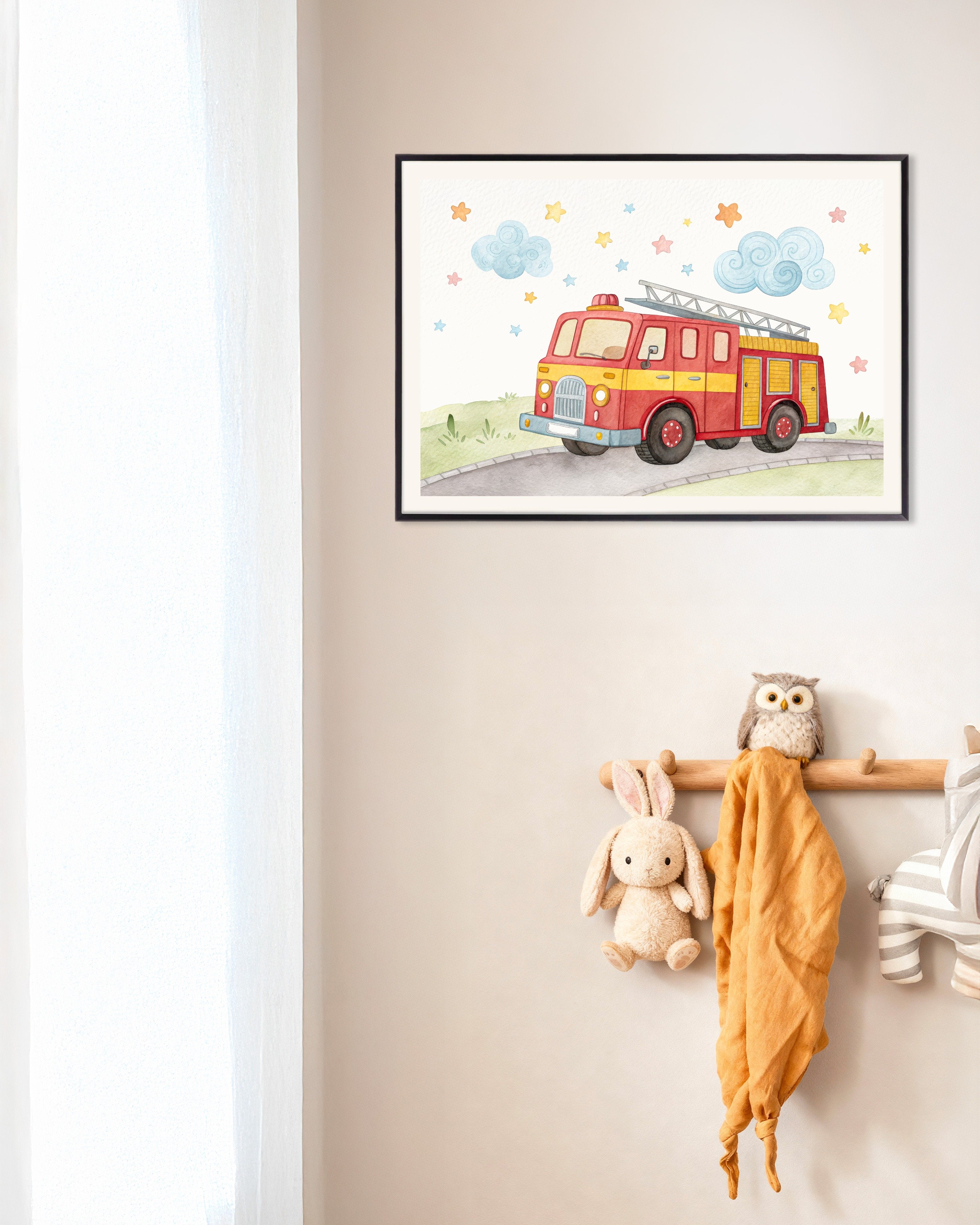 Poster of Fire Truck Poster - Boys Nursery Wall Art, with metal frame