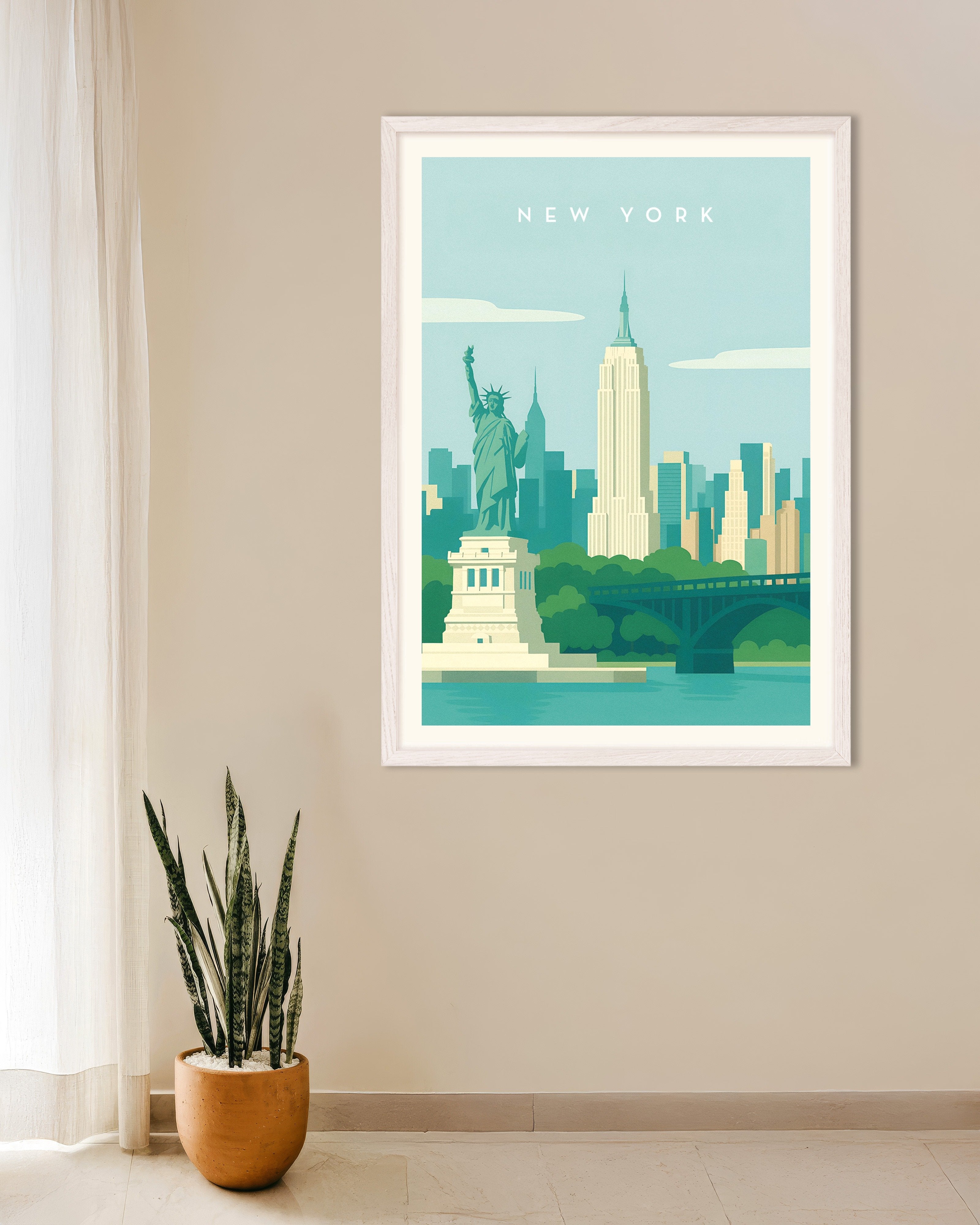 Poster of New York City Wall Art Print, with white wooden frame