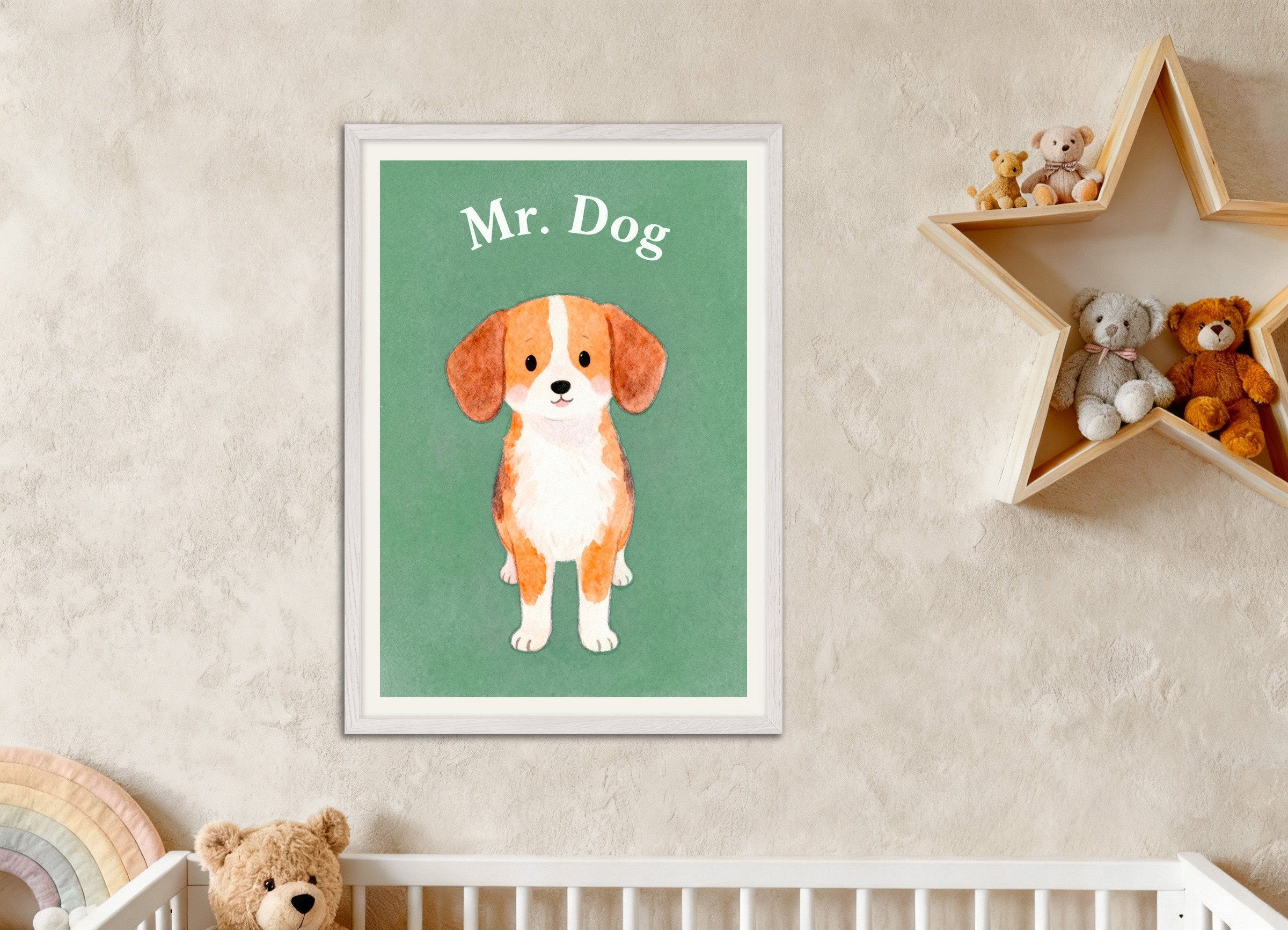 Poster of Nursery dog wall art – Loyal friend, watercolor, with white wooden frame