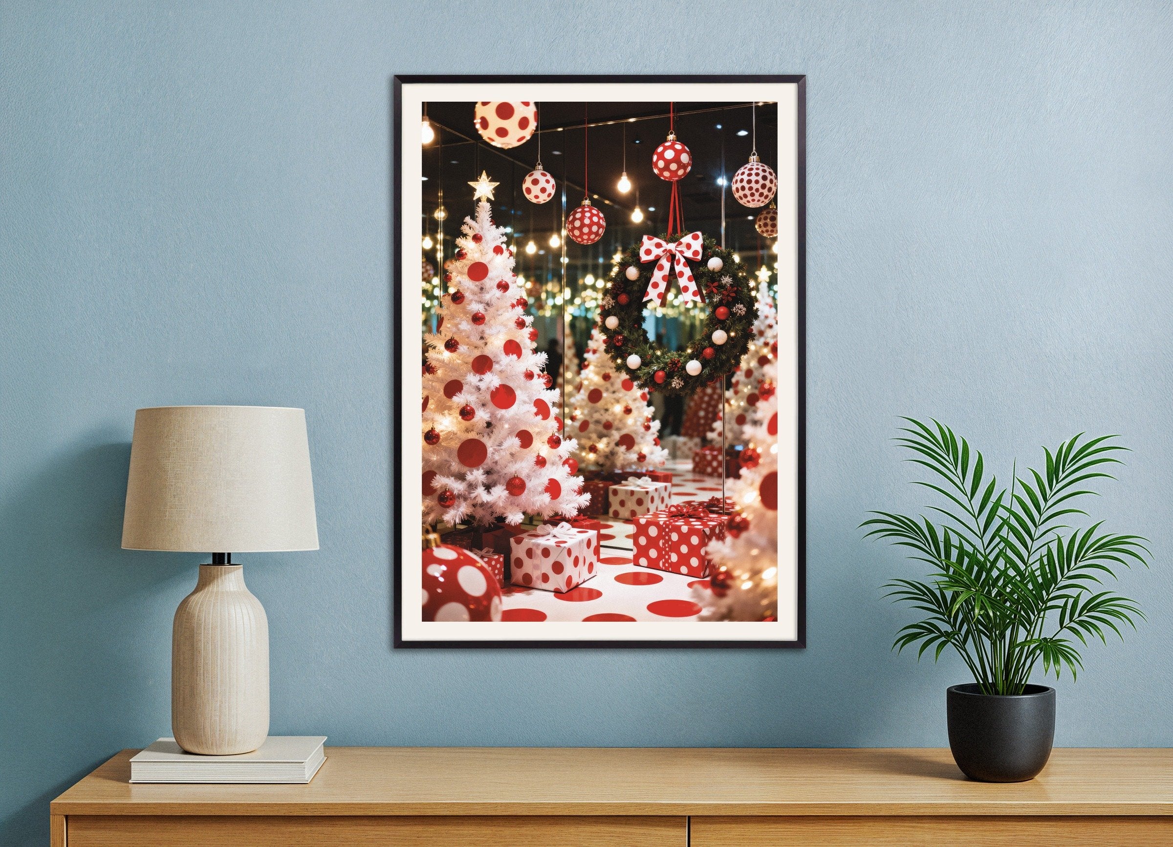 Poster of Polka dot Christmas room poster, with metal frame