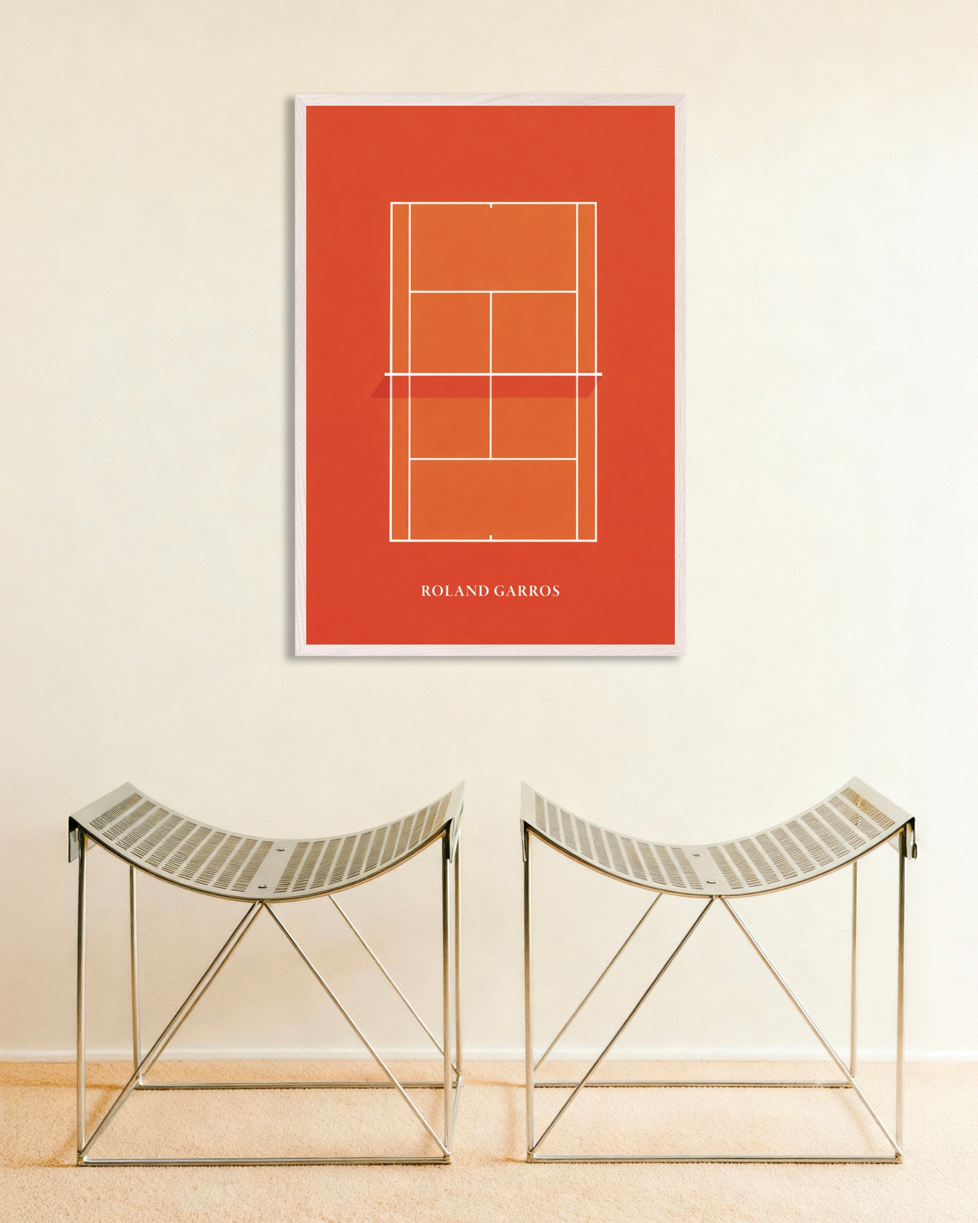 Poster of Roland Garros poster – Clay court tennis art print, with white wooden frame