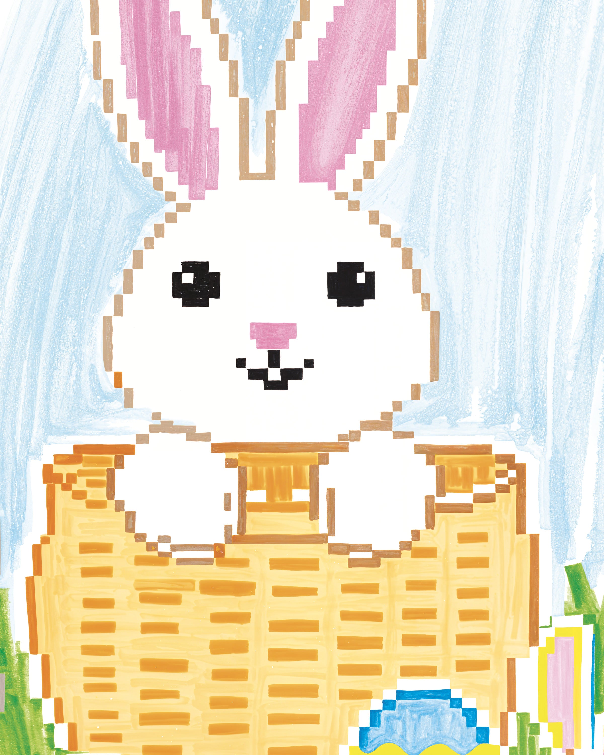Pixel Bunny Basket – 부활절 달걀과 햇살 - 포스터