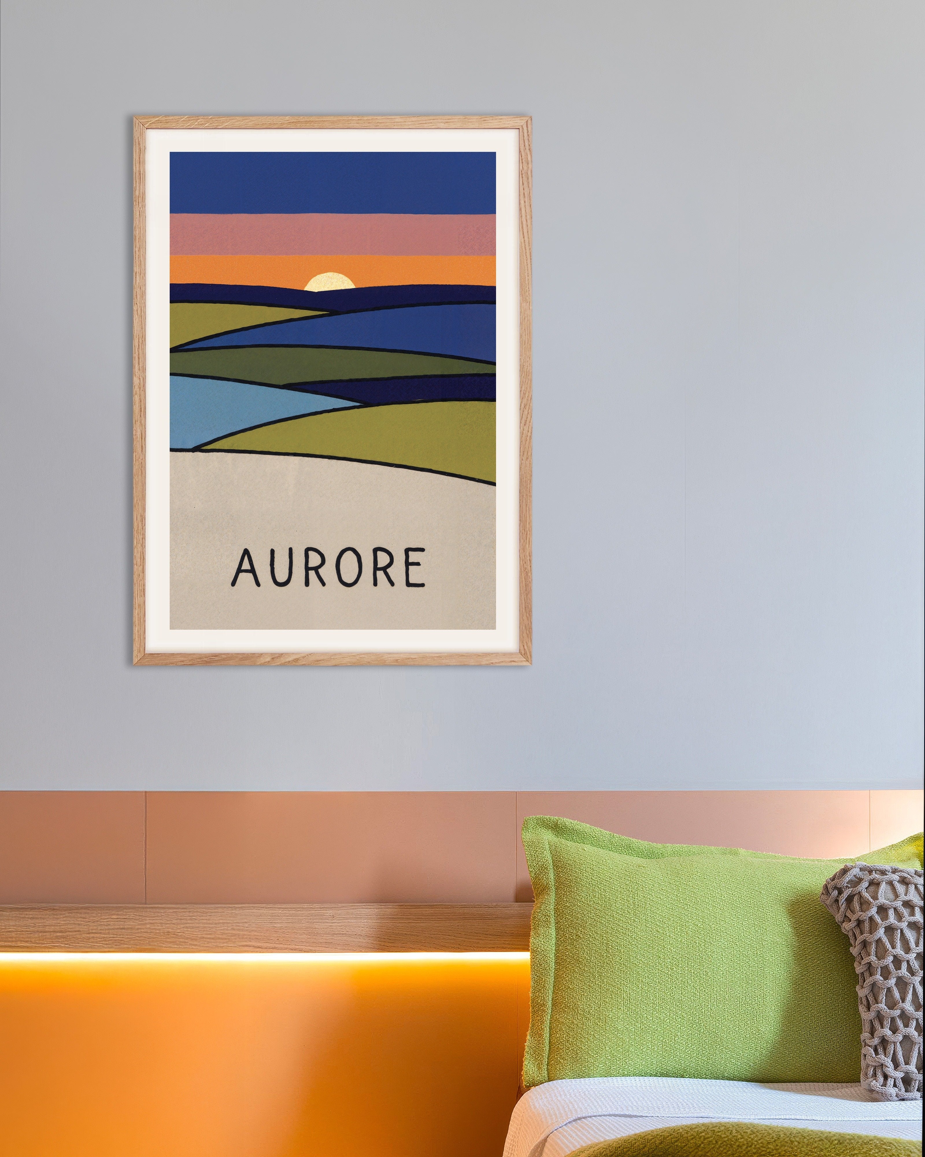 Poster of Aurore - Sunrise Landscape Poster, with natural wooden frame