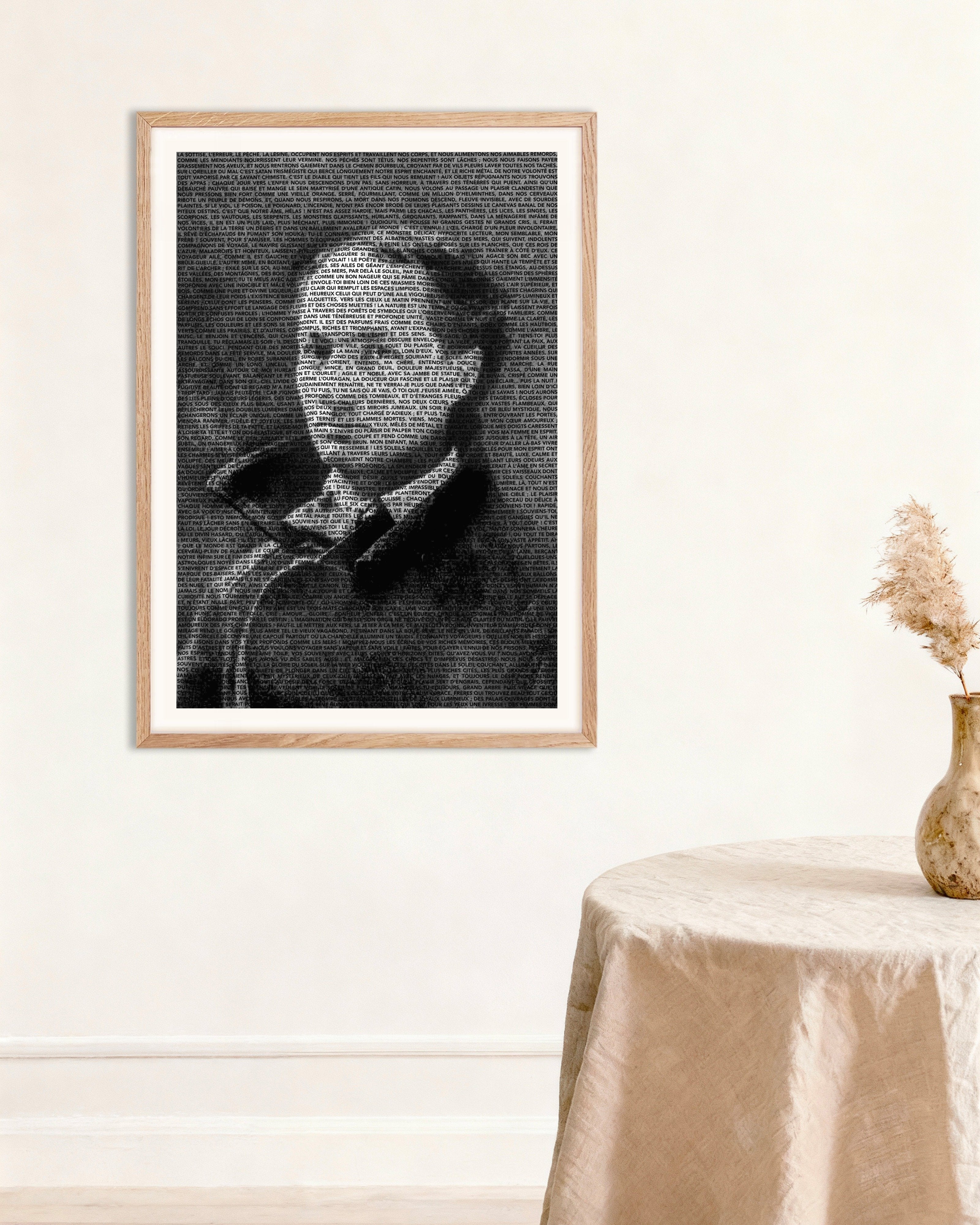 Poster of Baudelaire, Les Fleurs du Mal - Typographic Portrait - Poster, with natural wooden frame