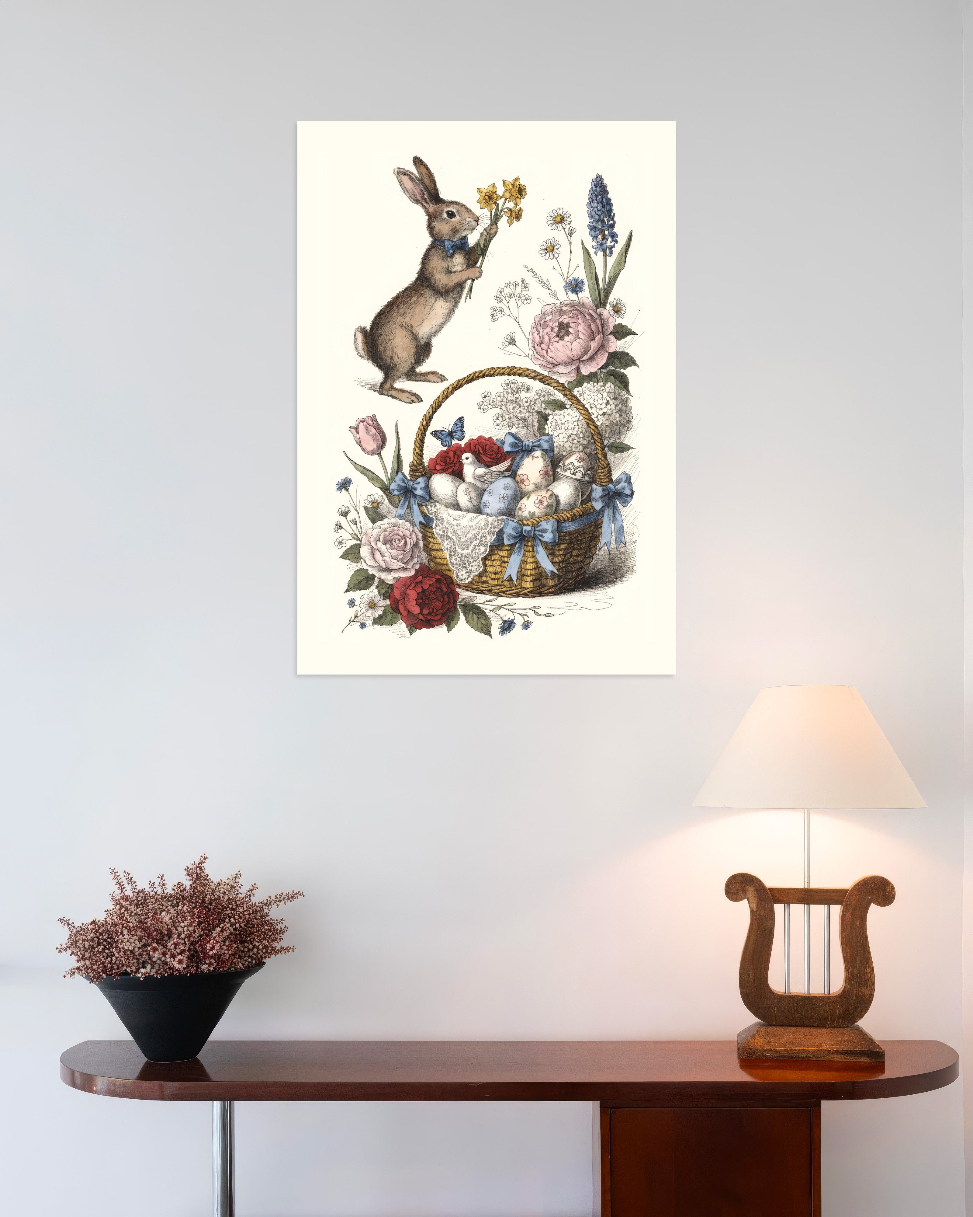 Poster of Bow-Tie Bunny with Easter Basket Art Print