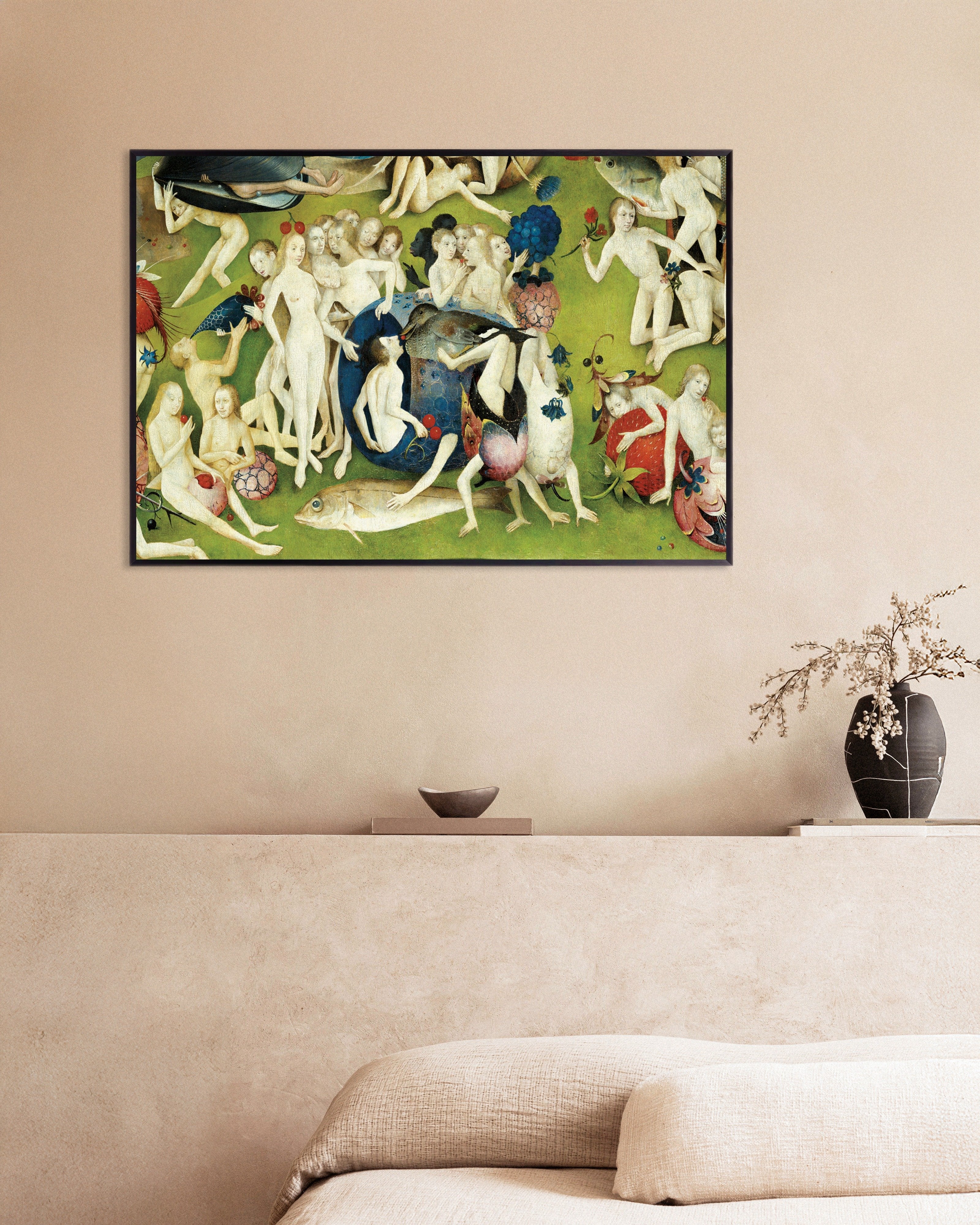 Poster of Detail from The Garden of Earthly Delights: the blue pod and the giant fish - Poster, with metal frame
