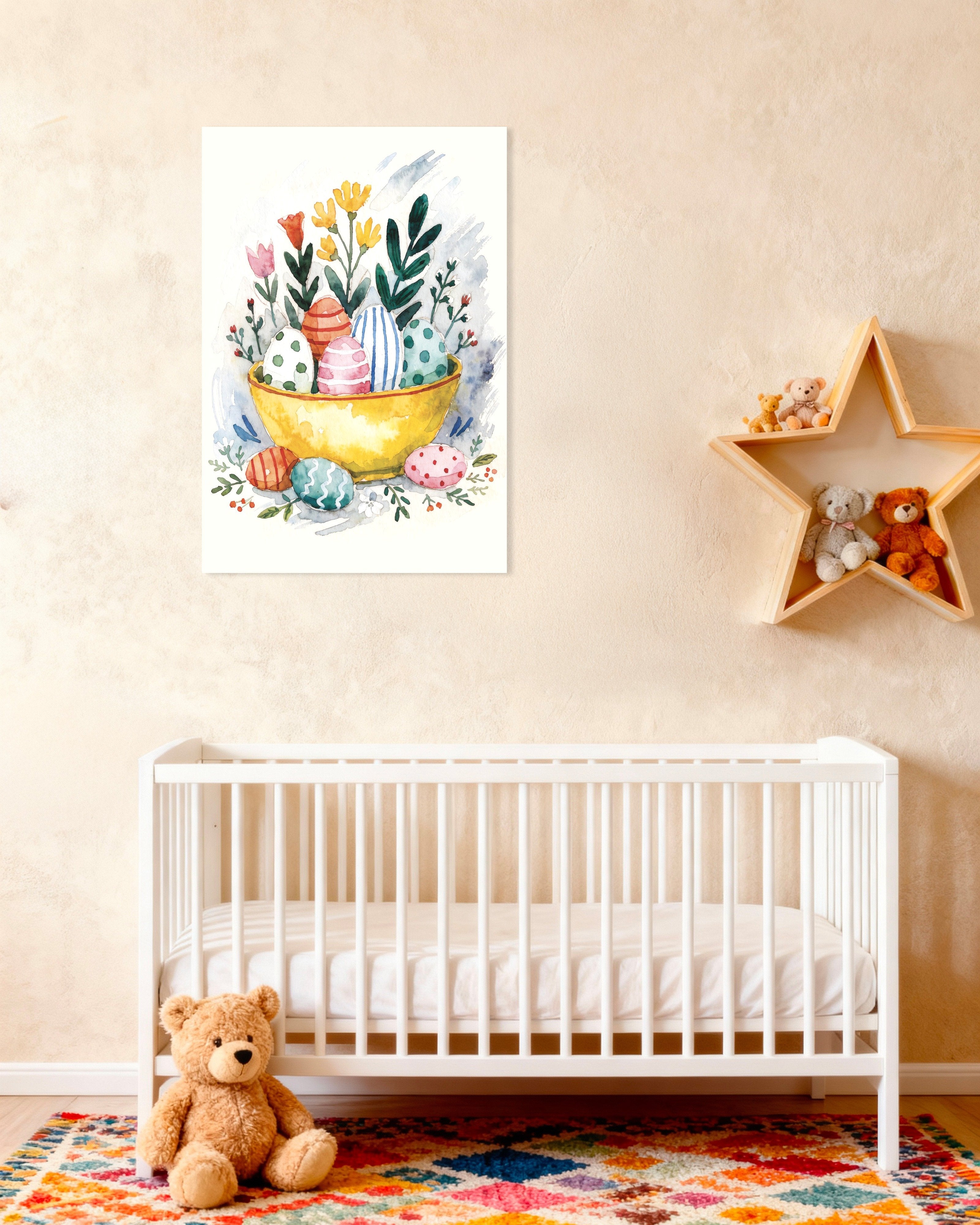 Poster of Easter Eggs in Yellow Bowl Watercolor Poster