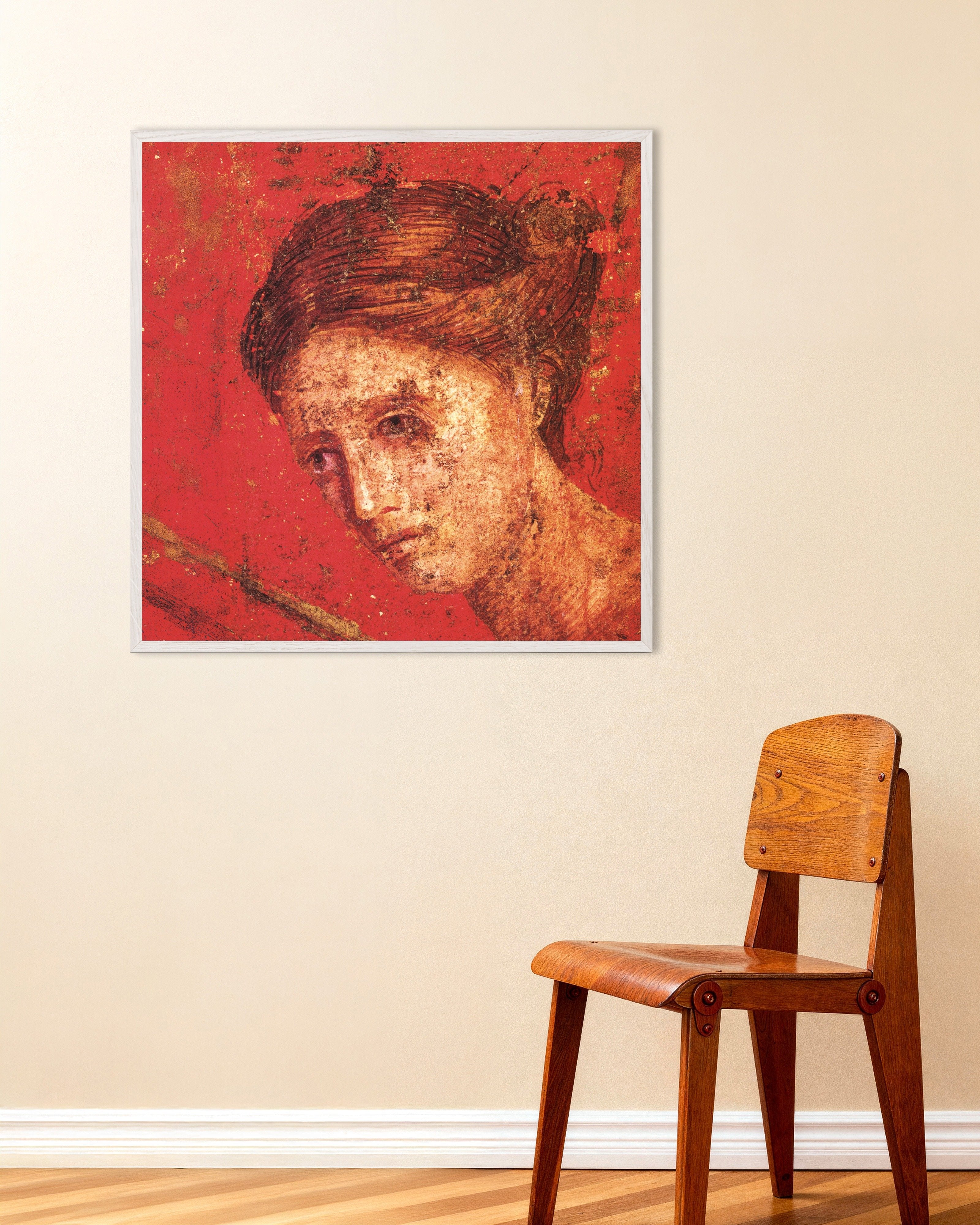 Poster of Fresco detail from the Villa dei Misteri in Pompeii Poster, with white wooden frame