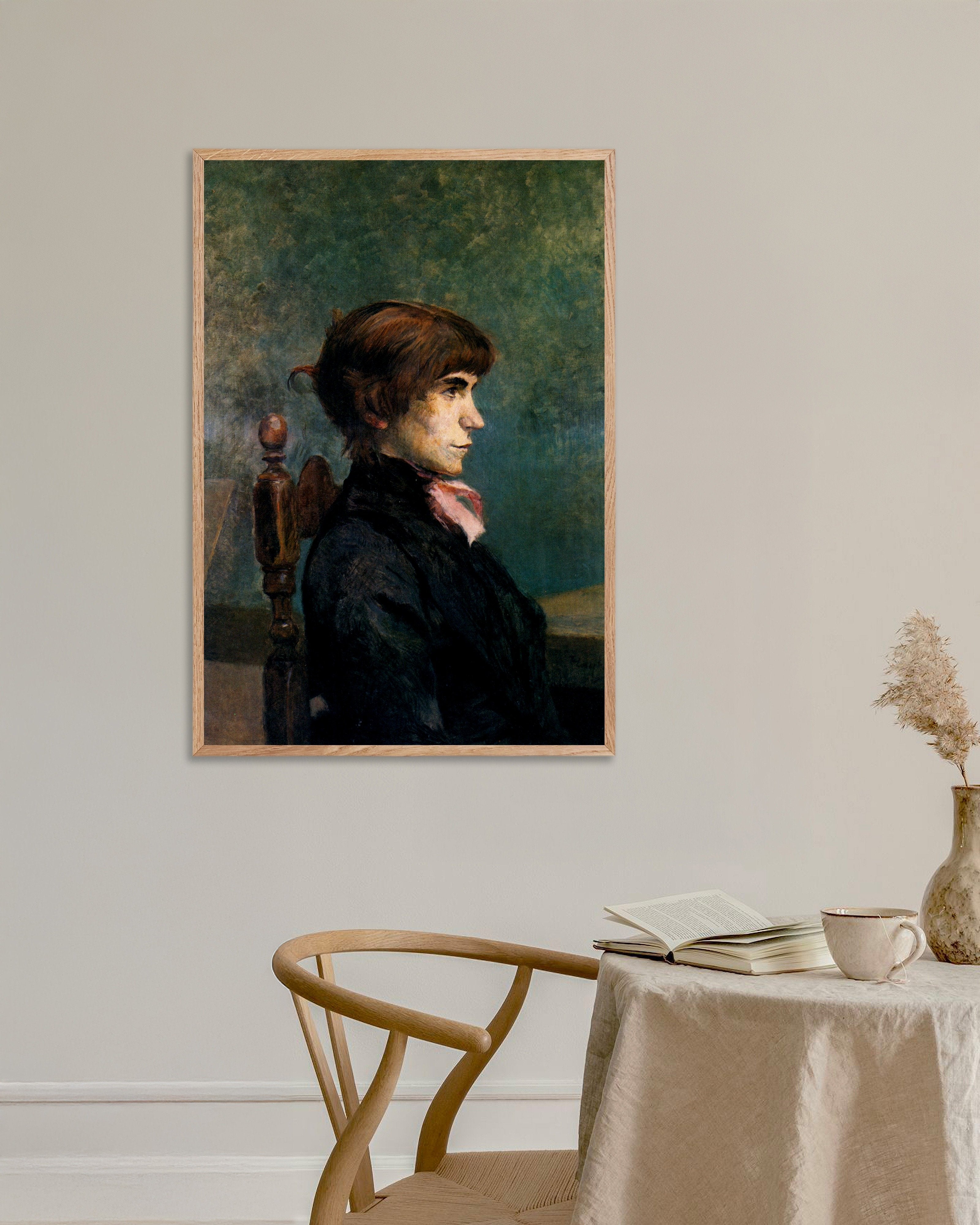 Poster of Jeanne Wenz by Henri de Toulouse-Lautrec, 1886, with natural wooden frame