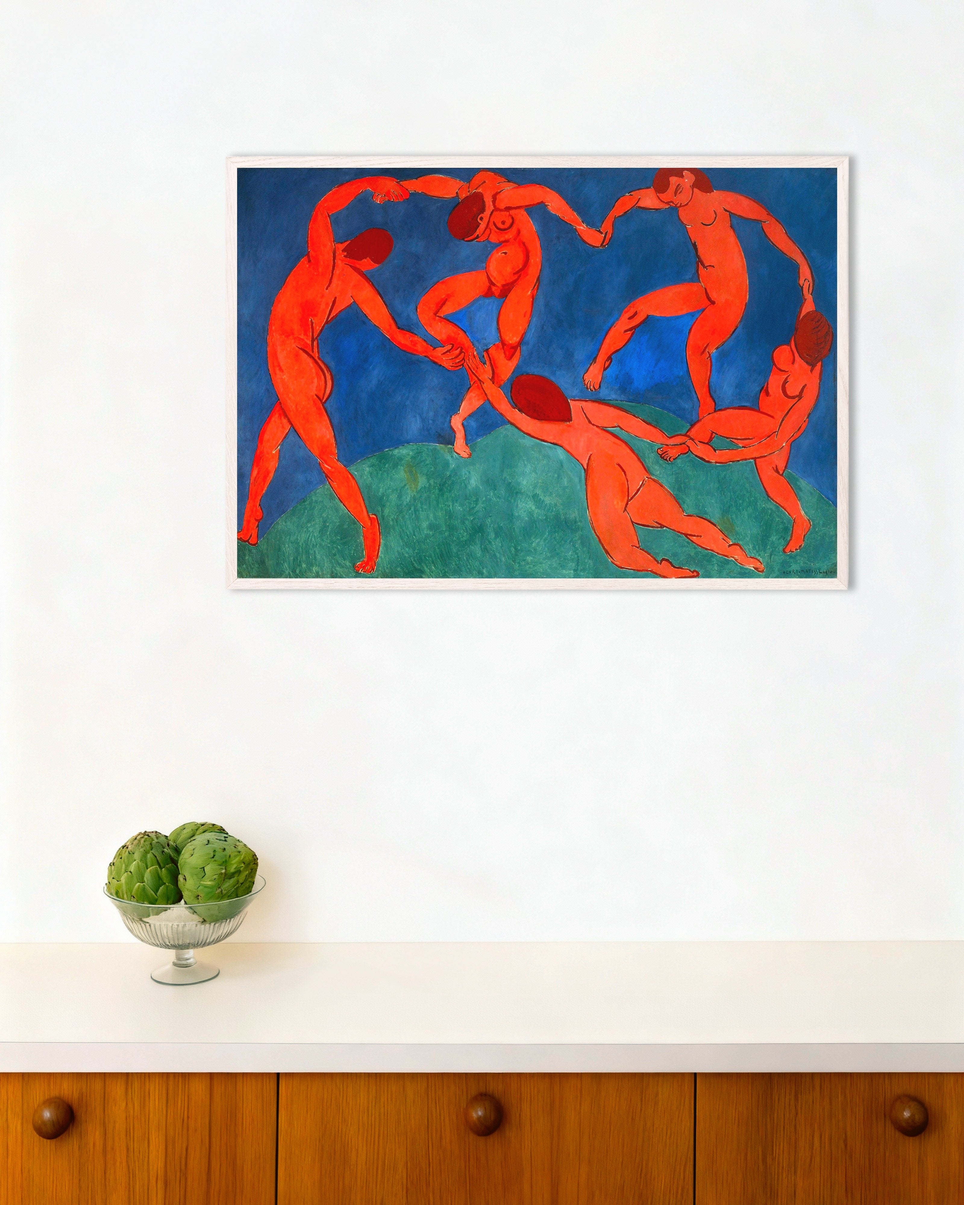 Poster of La danse II (1910) by Henri Matisse, with white wooden frame