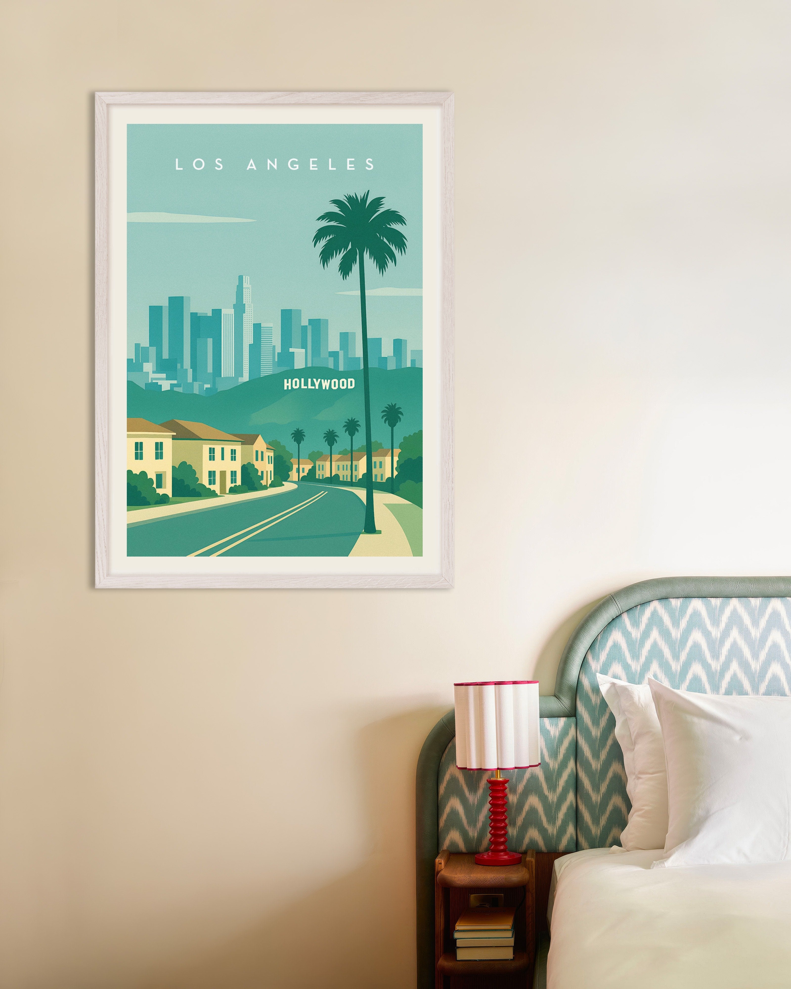 Poster of Los Angeles Hollywood Wall Art Print, with white wooden frame