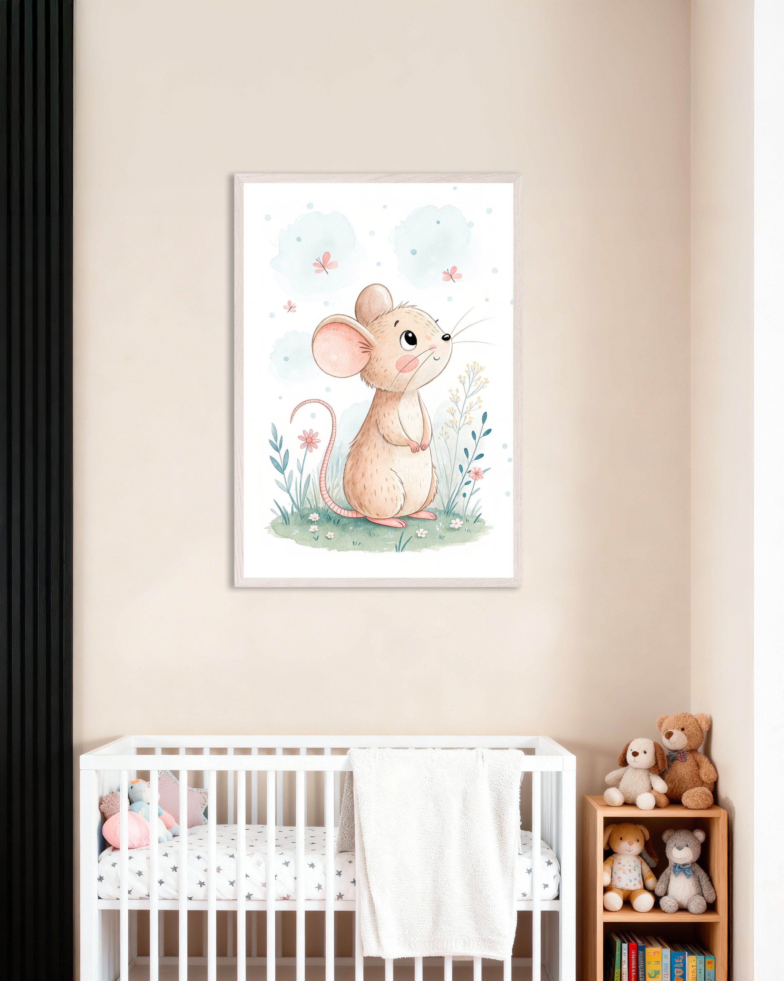 Poster of Mouse Poster – Nursery Wall Art, with white wooden frame