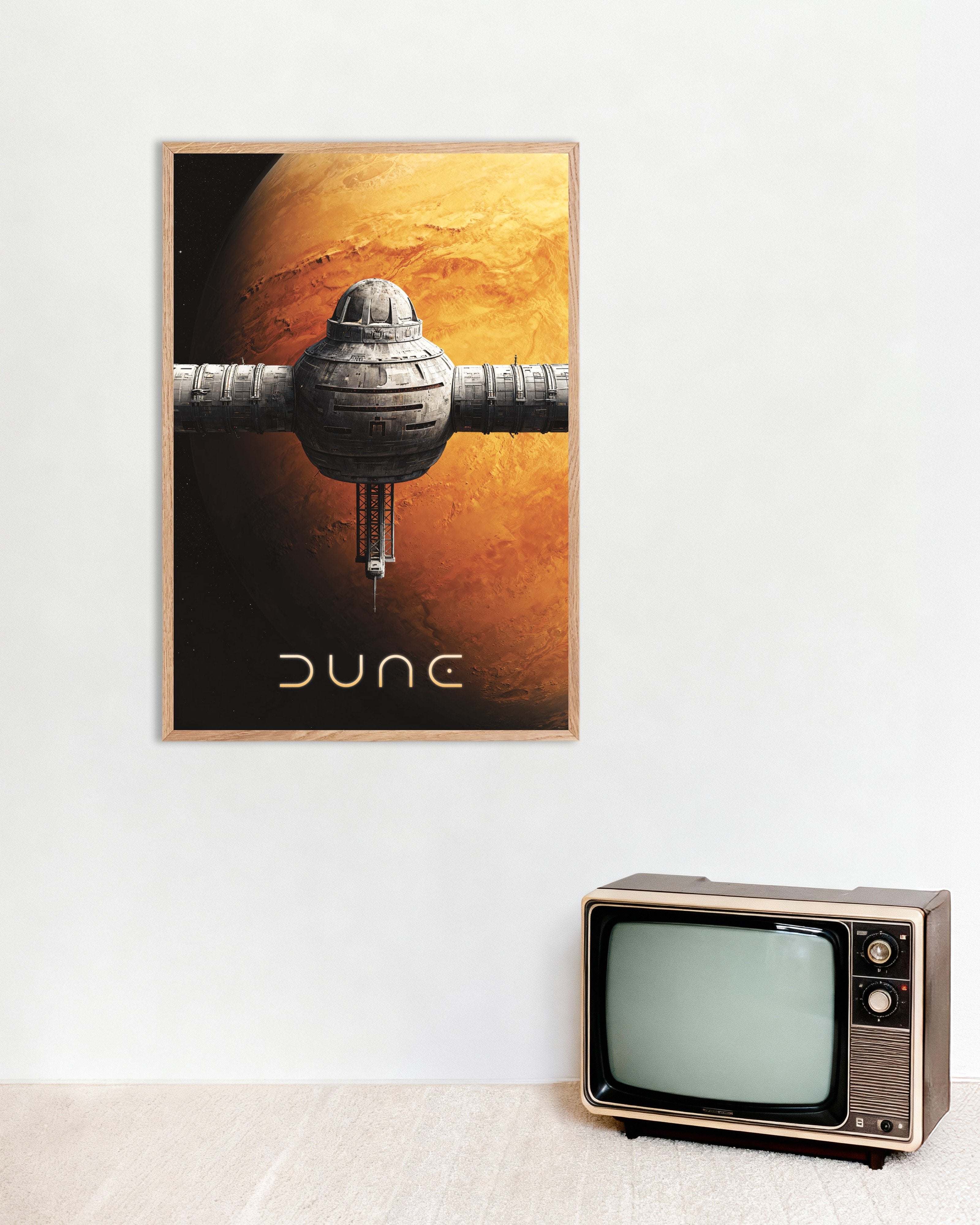 Poster of Orbital Station Poster, Sci-Fi Planet Art Print, with natural wooden frame