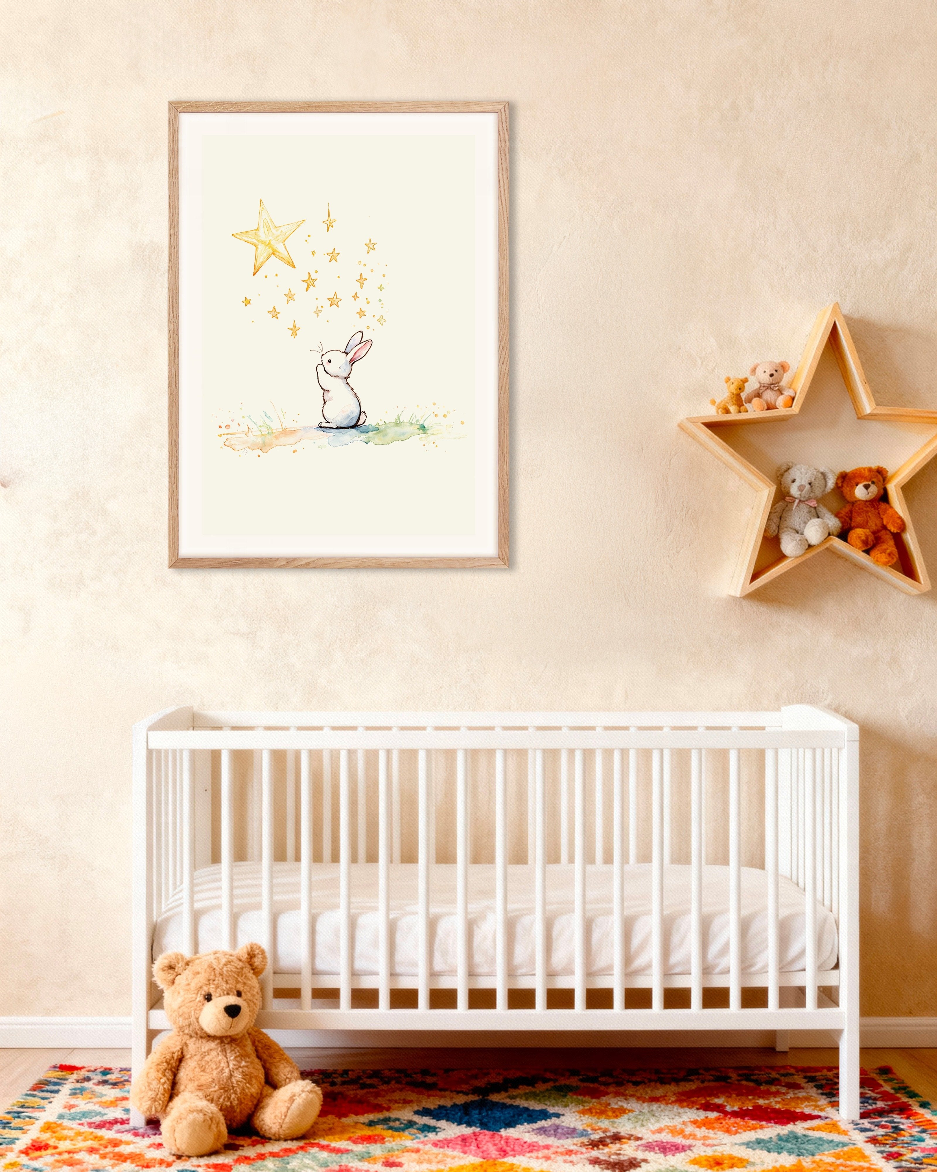 Poster of Reaching for the Stars - Poster, no text, with natural wooden frame