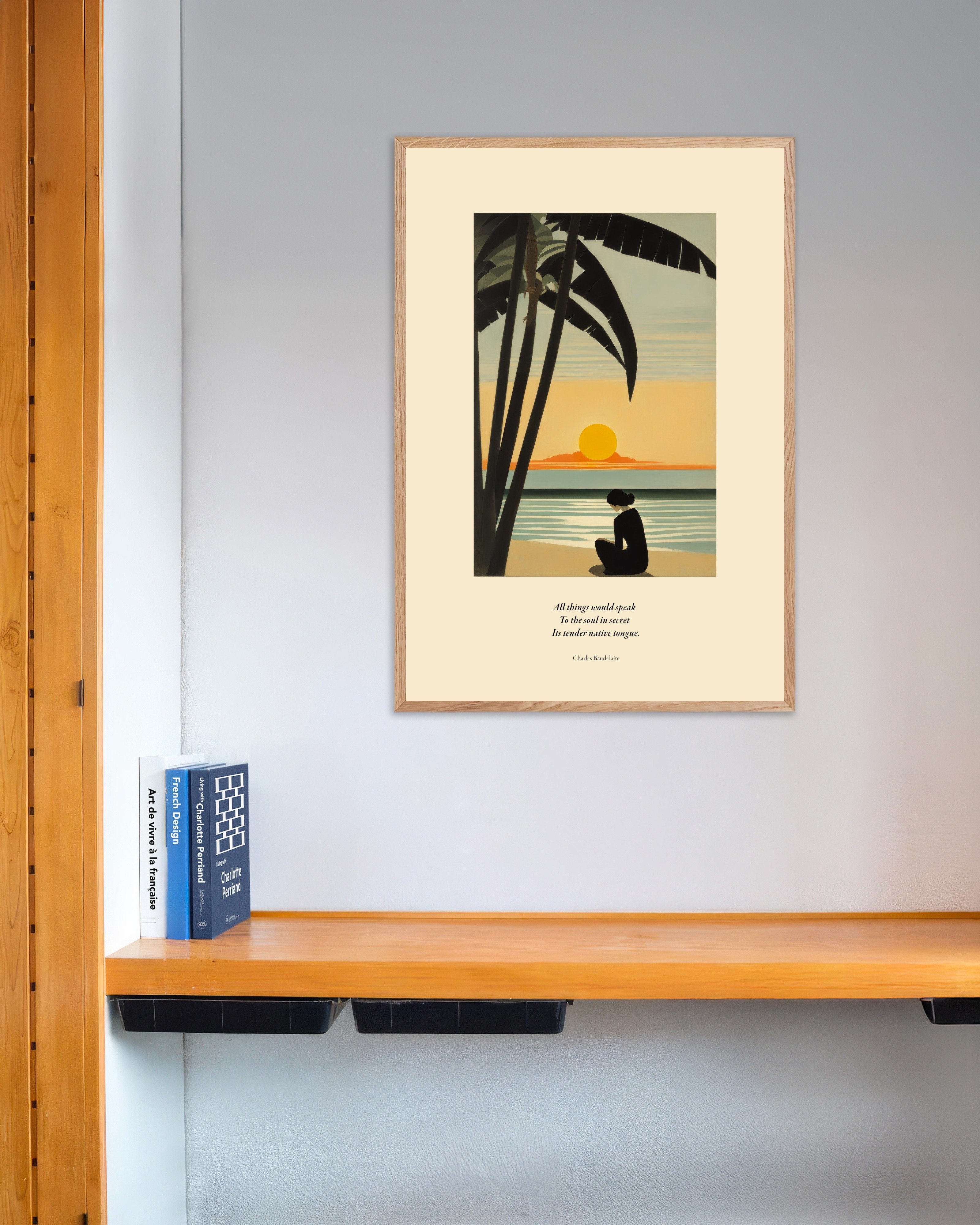 Poster of Soul's language, Baudelaire, with natural wooden frame