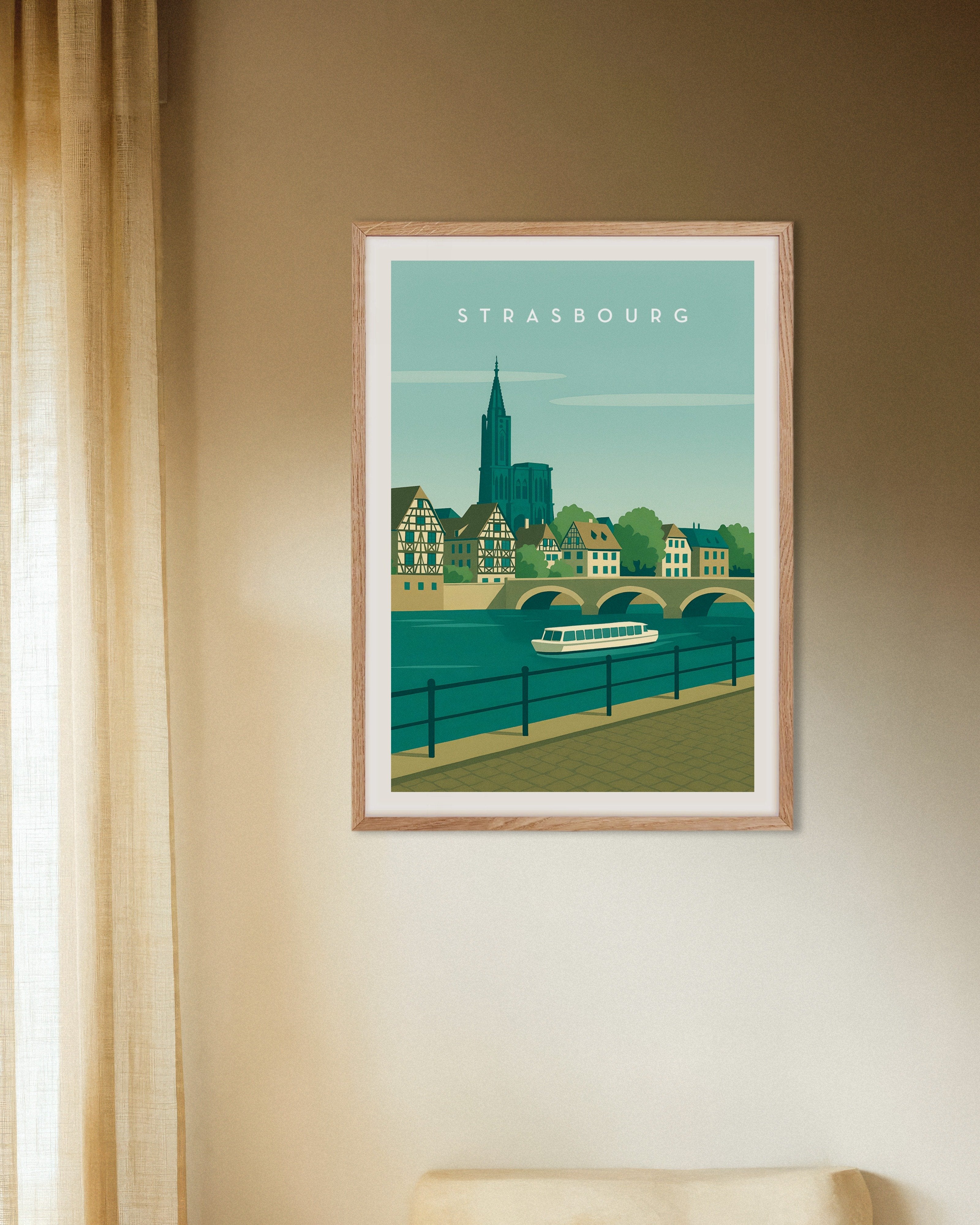 Poster of Strasbourg Wall Art Print, with natural wooden frame