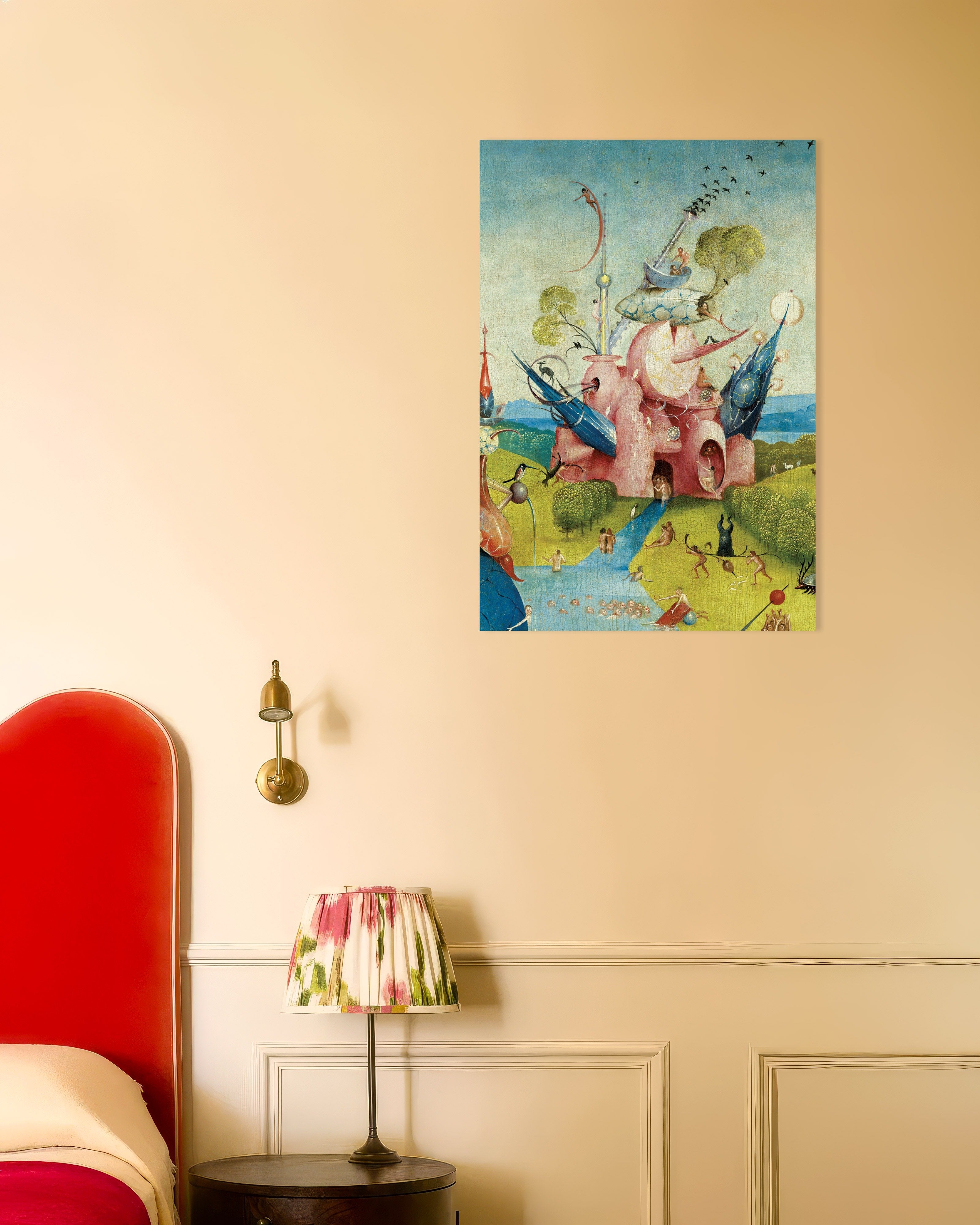 Poster of The pink castle and bird chimney - Detail from The Garden of Earthly Delights