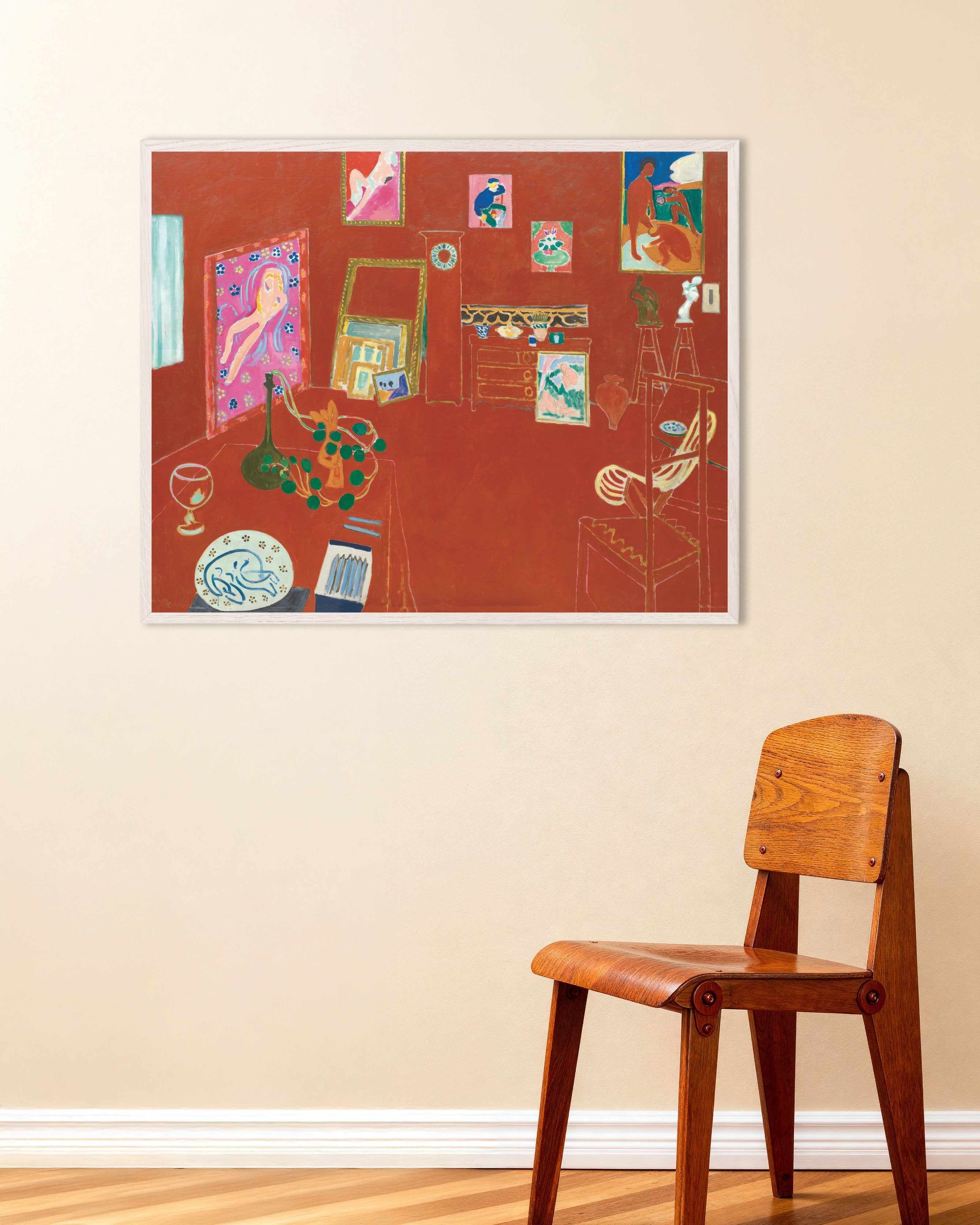 Poster of The red studio (1911) by Henri Matisse - Poster, with white wooden frame