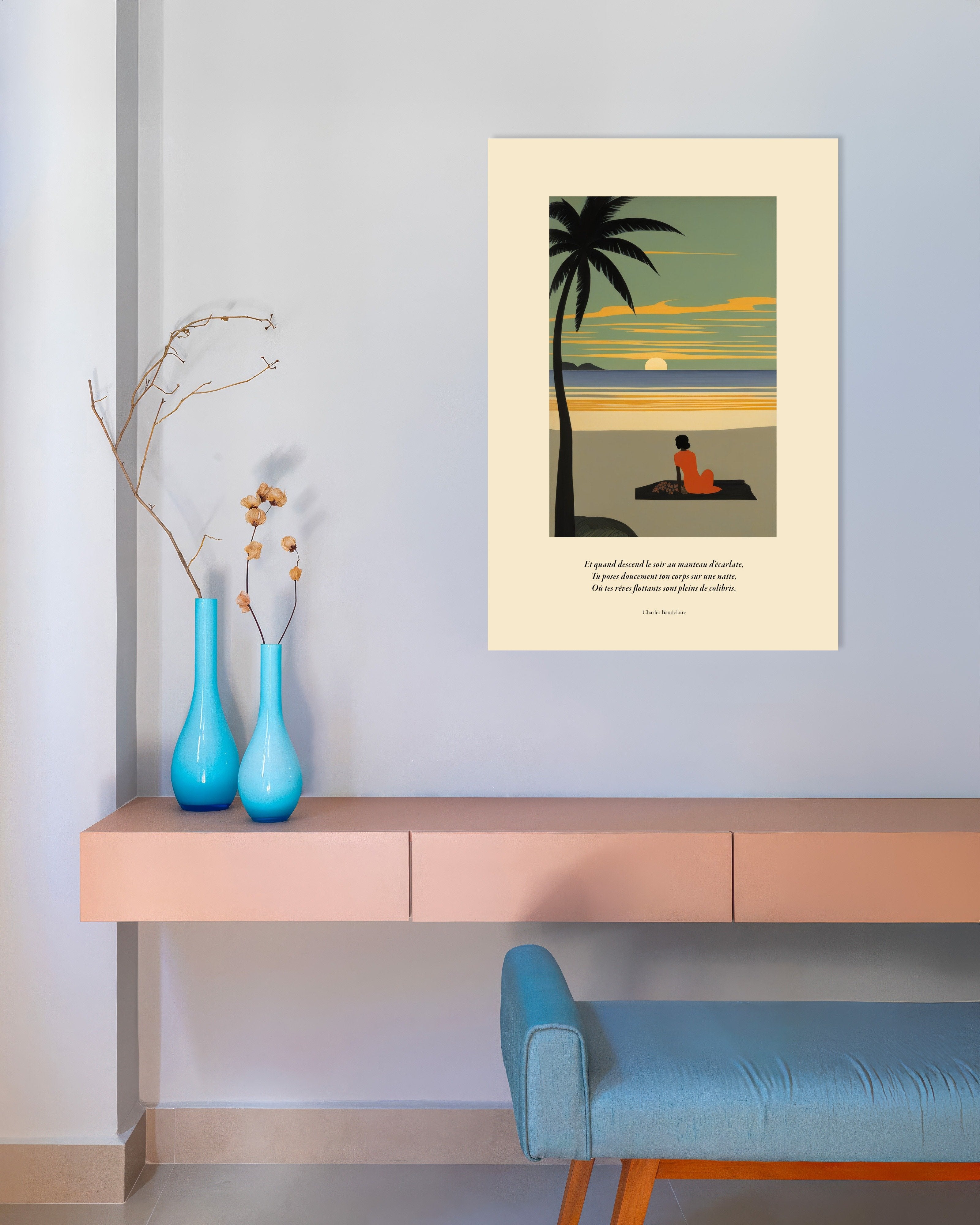 Poster of When evening descends in its scarlet cloak, Baudelaire, french