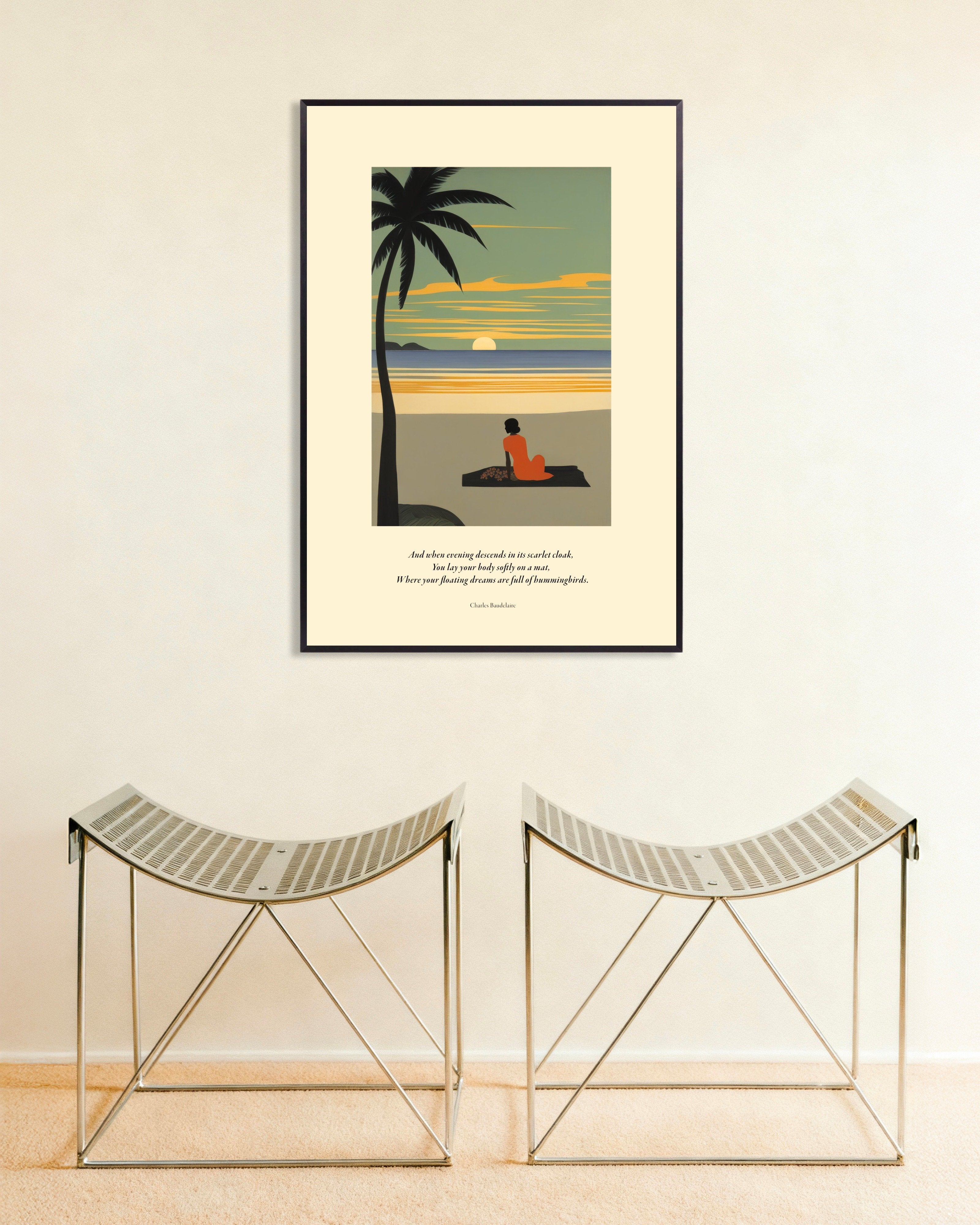 Poster of When evening descends in its scarlet cloak, Baudelaire, with metal frame