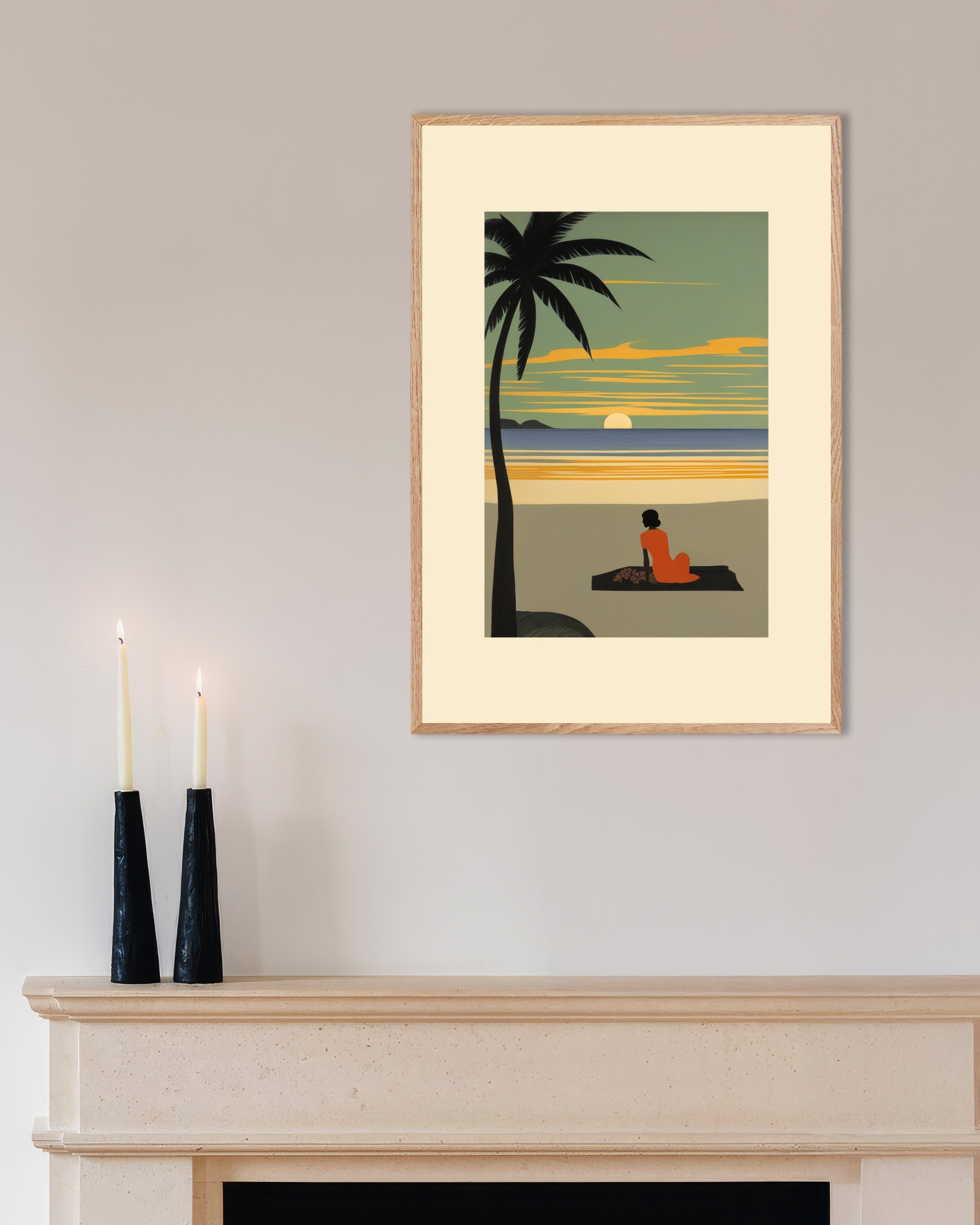 Poster of When evening descends in its scarlet cloak, Baudelaire, no text, with natural wooden frame