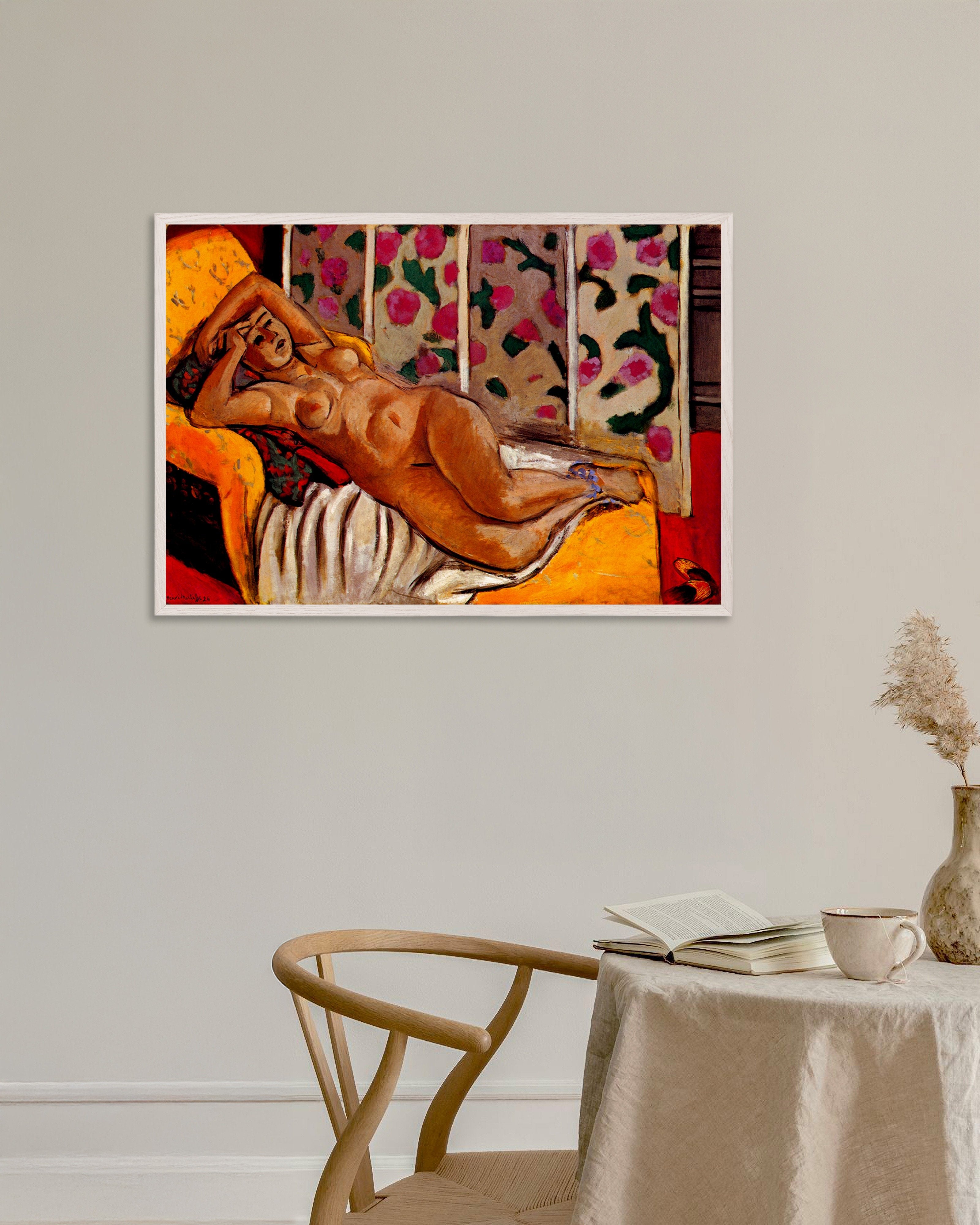 Poster of Yellow odalisque (1926) by Henri Matisse, with white wooden frame
